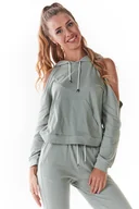 Bluzki damskie - Krótka Bluza z Rozcięciami na Ramionach - Miętowa - miniaturka - grafika 1