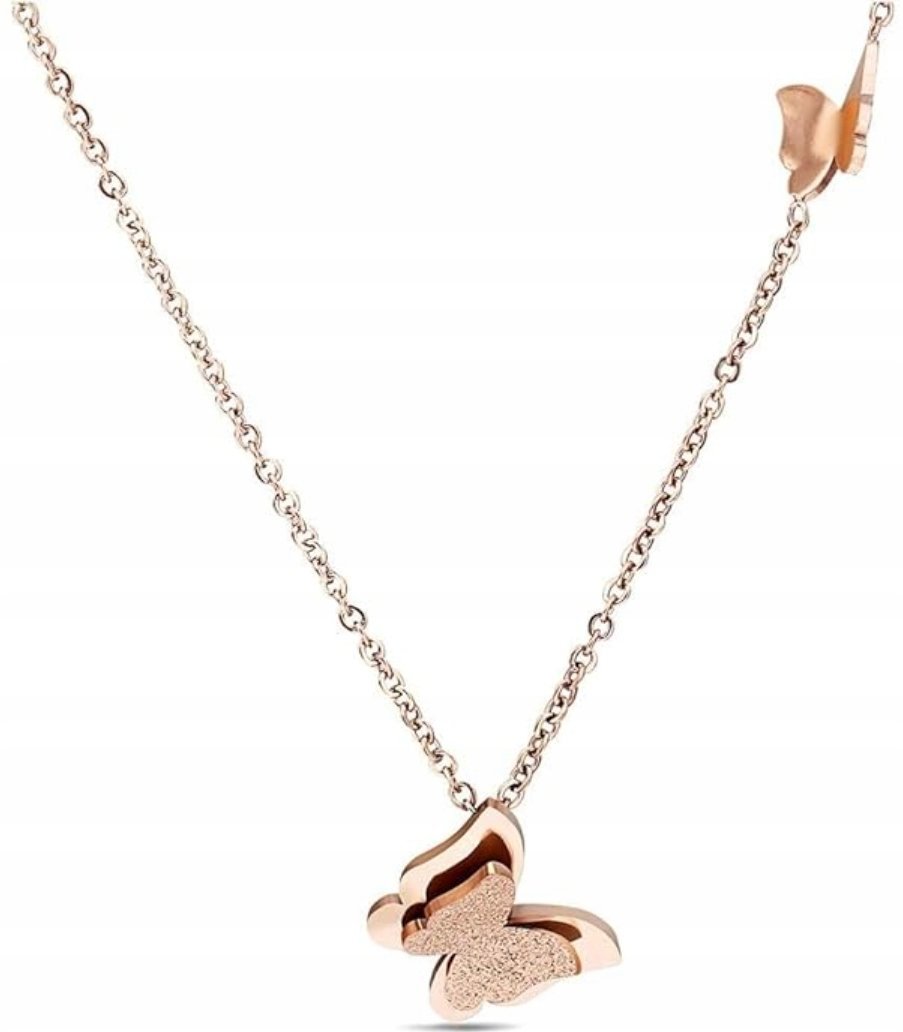 Bransoletka Różowe Złoto Motyle Pierścień Stal Szlachetna Regulowana