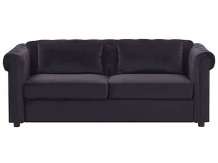 Beliani Sofa rozkładana welurowa czarna CHESTERFIELD - Sofy i kanapy - miniaturka - grafika 1