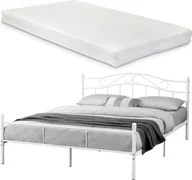 Łóżka - Łóżko metalowe z materacem 160x200cm białe Rama łóżka łóżko podwójne [en.casa] - miniaturka - grafika 1