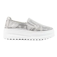 Slip on damskie - Skórzane buty damskie slip on srebrne Shelovet srebrny - SHELOVET - miniaturka - grafika 1
