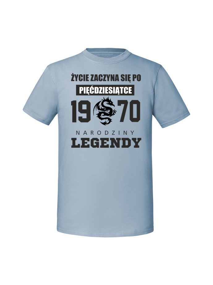 Męska koszulka z nadrukiem - 1970 Życie Zaczyna się po 50 Mineralny Błękit XXL