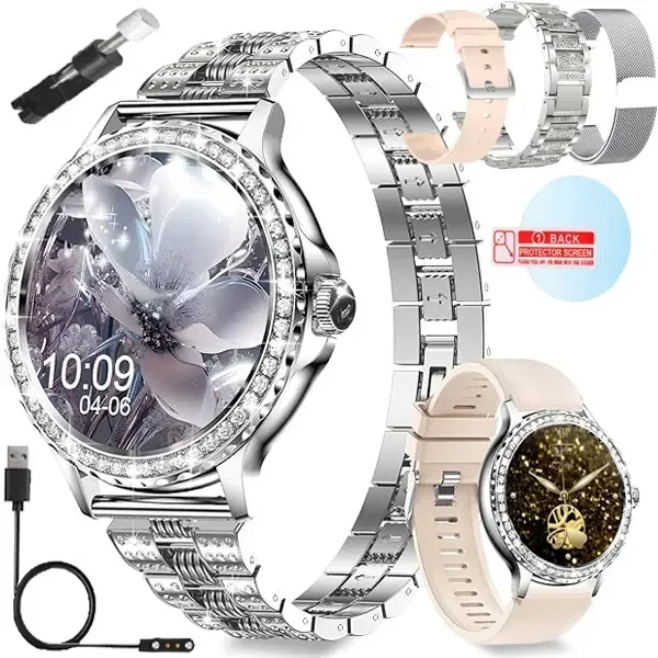 Smartwatch Zegarek Damski Polskie Menu Rozmowy Ciśnienie Puls Cyrkonie