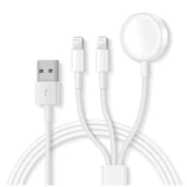 Ładowarki do telefonów - Kabel 3W1 2x Lightning + Ładowarka indukcyjna do Apple Watch iWatch przewód 1.2 m biały - miniaturka - grafika 1