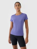 Koszulki sportowe damskie - 4F Koszulka treningowa regular szybkoschnąca damska - granatowa XS - miniaturka - grafika 1