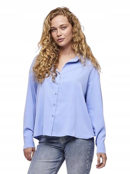 PIECES KOSZULA DAMSKA NIEBIESKA Z DŁUGIM RĘKAWEM I KOŁNIERZYKIEM S DRI