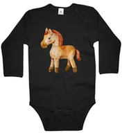 Body dla niemowląt - Body dziecięce Beżowy Brązowy Pluszowy Koń Konik Z Czerwoną Grzywą 74/80 - miniaturka - grafika 1