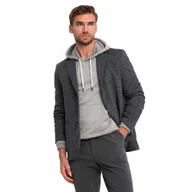 Marynarki męskie - Męska marynarka w kratę grafitowa elegancka i wygodna OM-BLZB-0117 V2 r L - miniaturka - grafika 1