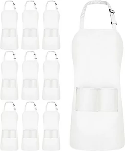 Utopia Kitchen Regulowany fartuch na szelkach (10-pak) szef kuchni kuchnia mężczyźni kobiety kelnerka fartuch do pracy z kieszeniami, biały, 10 sztuk - Nerki - miniaturka - grafika 1