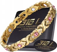 Bransoletki - ZŁOTA ZDROWOTNA BRANSOLETKA DAMSKA MAGNETYCZNA MOCNA Z CYRKONIAMI ORYGINAŁ - miniaturka - grafika 1