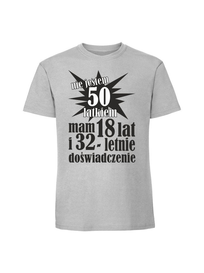 Męska koszulka z nadrukiem -50 NIE JESTEM 50 LATKIEM Pastelowy szary XXL