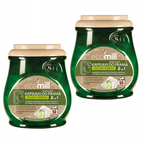 ECO MILL Kapsułki do Prania Uniwersalne Ekstrakt Zielona Herbata 50 szt x2