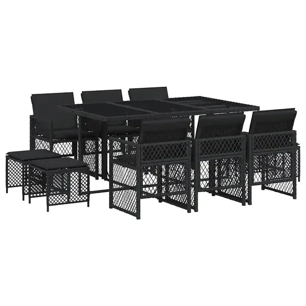 Zestaw mebli ogrodowych czarny rattan PE 165 x 106 x 73 cm, 6 krzeseł, 4 s