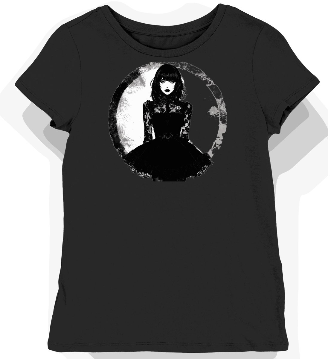 Koszulka damska czarna z motywem gotyckiej koronki 9331 S