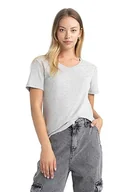 Koszulki i topy damskie - DeFacto Damska koszulka z dekoltem w serek – klasyczna koszulka basic dla kobiet – wygodna koszulka dla kobiet, szary melanż, M - miniaturka - grafika 1