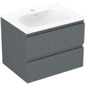 Szafki łazienkowe - Mexen Rivel szafka łazienkowa 60 cm z umywalką Vela, 2 szuflady, ryflowana , grafit mat/biała mat - 91A20-06047-2-BFF66-W23M0 - miniaturka - grafika 1