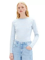 Koszulki i topy damskie - TOM TAILOR Denim Damska koszulka z długim rękawem w paski z bawełny organicznej, 32577 - Mid Blue White Stripe, XL - miniaturka - grafika 1