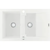 Zlewozmywaki - Mexen Gaspar zlewozmywak granitowy 1,5-komorowy z krótkim ociekaczem 737 x 475 mm, biały - 6507731505-20 - miniaturka - grafika 1