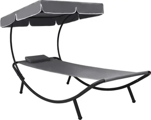 Elior Szary leżak ogrodowy z baldachimem - Pafos 2X - Leżaki ogrodowe - miniaturka - grafika 1