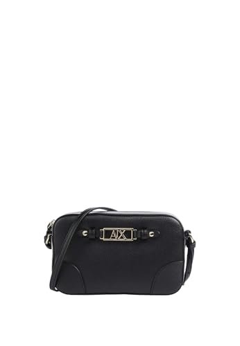 Armani Exchange Women's Polly, złota płytka z logo, pasek na ramię, zapinana na zamek błyskawiczny, czarna
