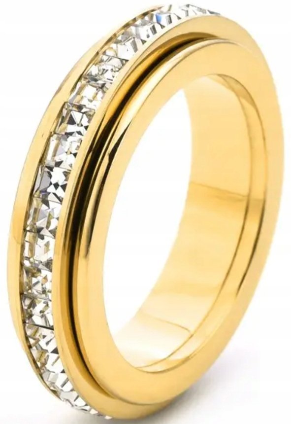 Złoty Pierścionek Antystresowy z Kwadratowymi Cyrkoniami Anxiety Ring