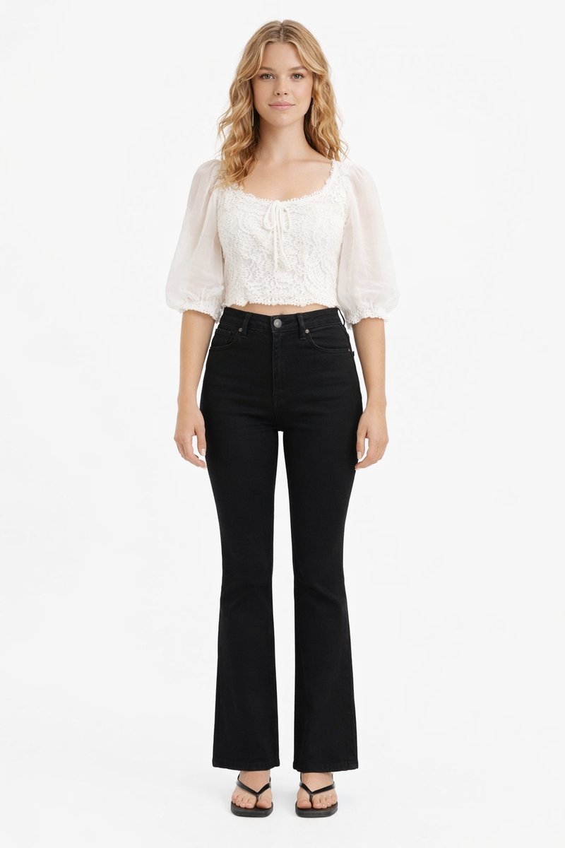 SPANX CZARNE JEANSY DZWONY WYSOKI STAN S I4A