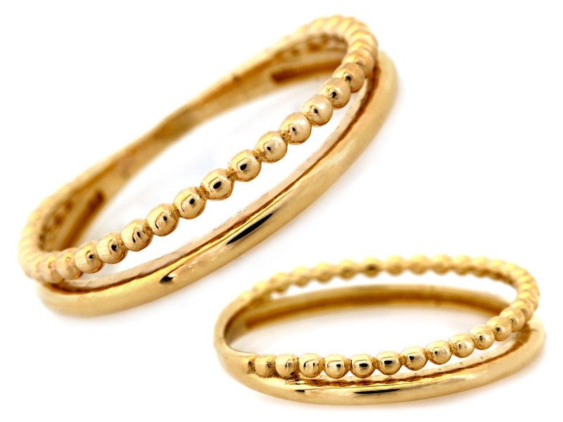 Złoty pierścionek 375 obrączkowy podwójny z kuleczkami bez kamieni s