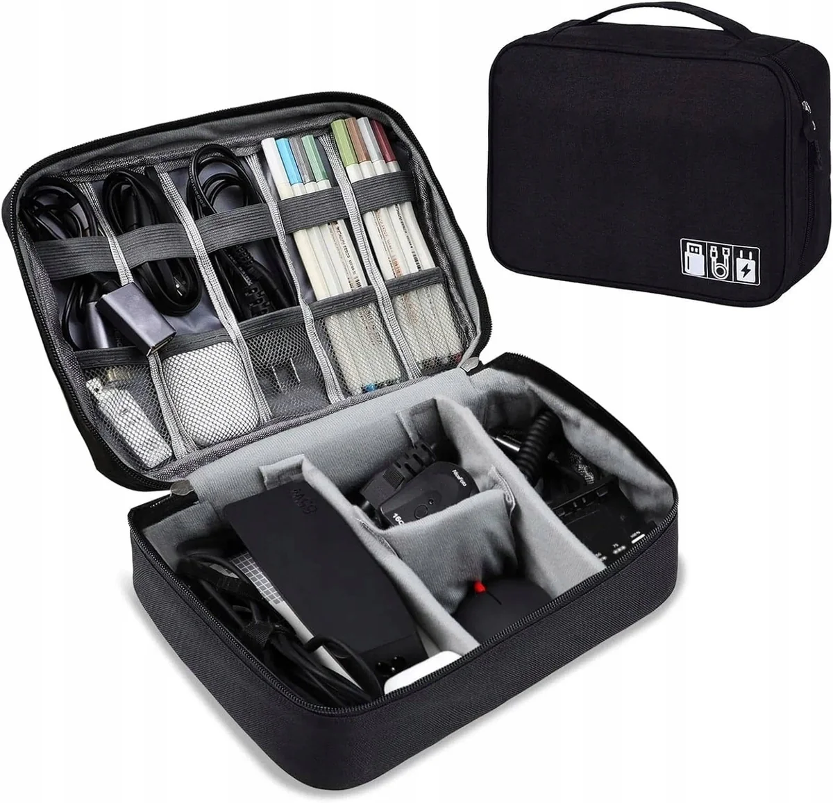 TORBA KABLE ORGANIZER PODRÓŻNA ETUI WODOODPORNA DWUWARSTWOWA 24CM