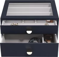 Pudełka i szkatułki - Szkatułka na biżuterię Stackers Pebble classic granatowa z 2 szufladami - miniaturka - grafika 1