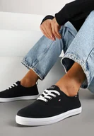 Trampki damskie - Czarne Klasyczne Tenisówki Vices ze Sznurowaną Cholewką Telisara - miniaturka - grafika 1