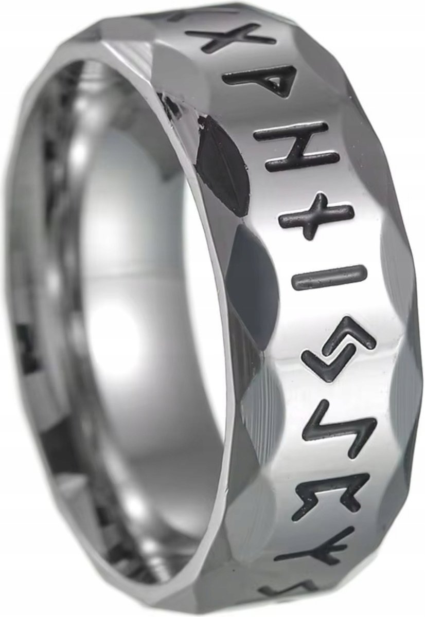 Srebrny Nordycki Pierścień z Runicznymi Symbolami Runy Wiking Skandynawski