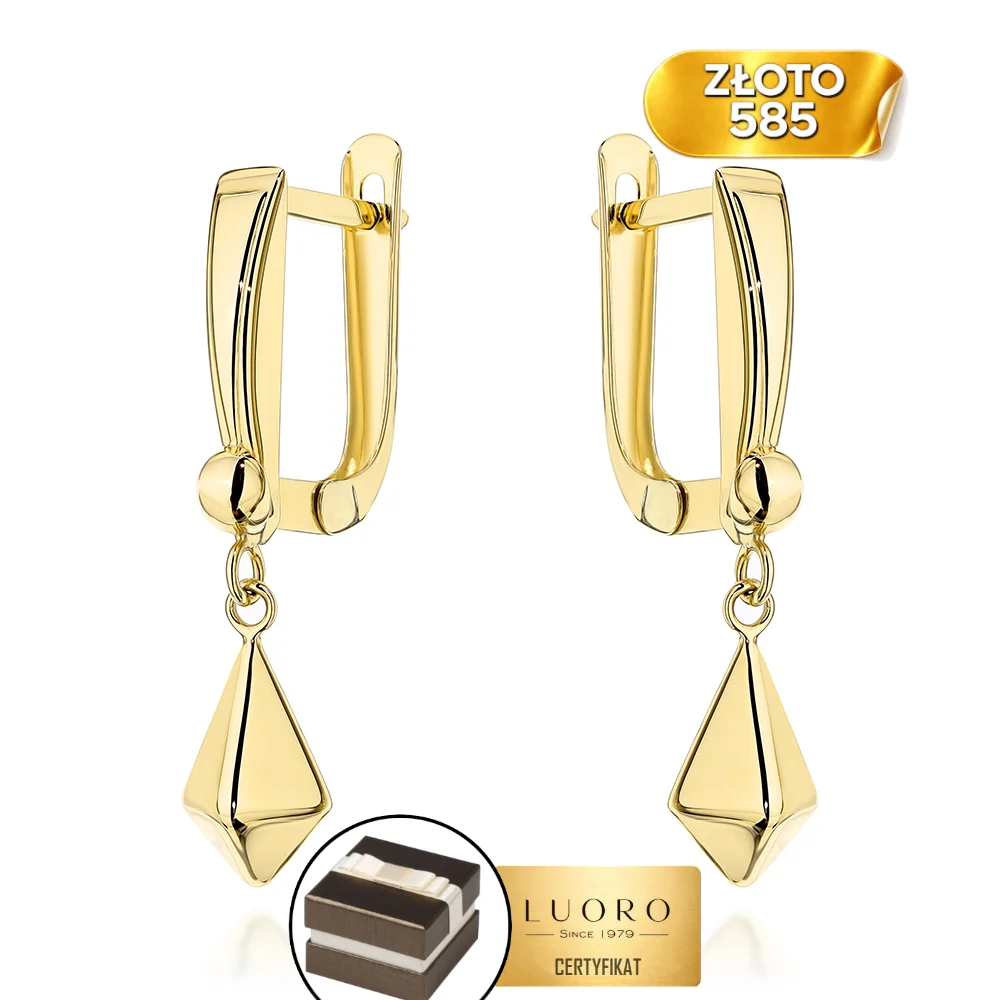 KOLCZYKI ZŁOTE 585 14K WISZĄCE ROMBY 25,5 MM ELEGANCKIE SUBTELNE