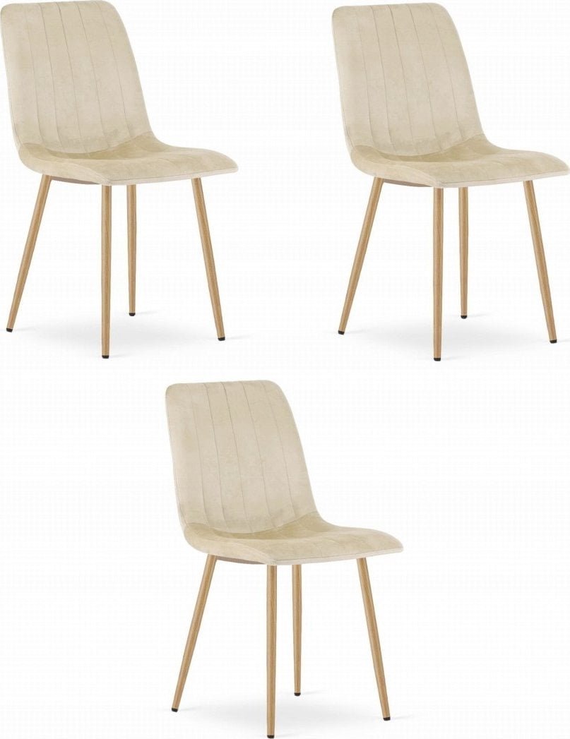 Leobert Krzesło LAVA - jasny beż aksamit / nogi kolor drewna x 3