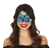Dodatki do strojów karnawałowych - Maska cekinowa niebieska, turkusowa - miniaturka - grafika 1