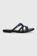 Klapki i japonki damskie - Tommy Hilfiger klapki skórzane TH STRAP FLAT SANDAL damskie kolor czarny FW0FW08067 - miniaturka - grafika 1
