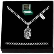 Biżuteria dla dzieci - SREBRNY NASZYJNIK PANCERKA + MEDALIK JEZUS BIŻUTERIA DLA FACETA TATY GRAWER - miniaturka - grafika 1