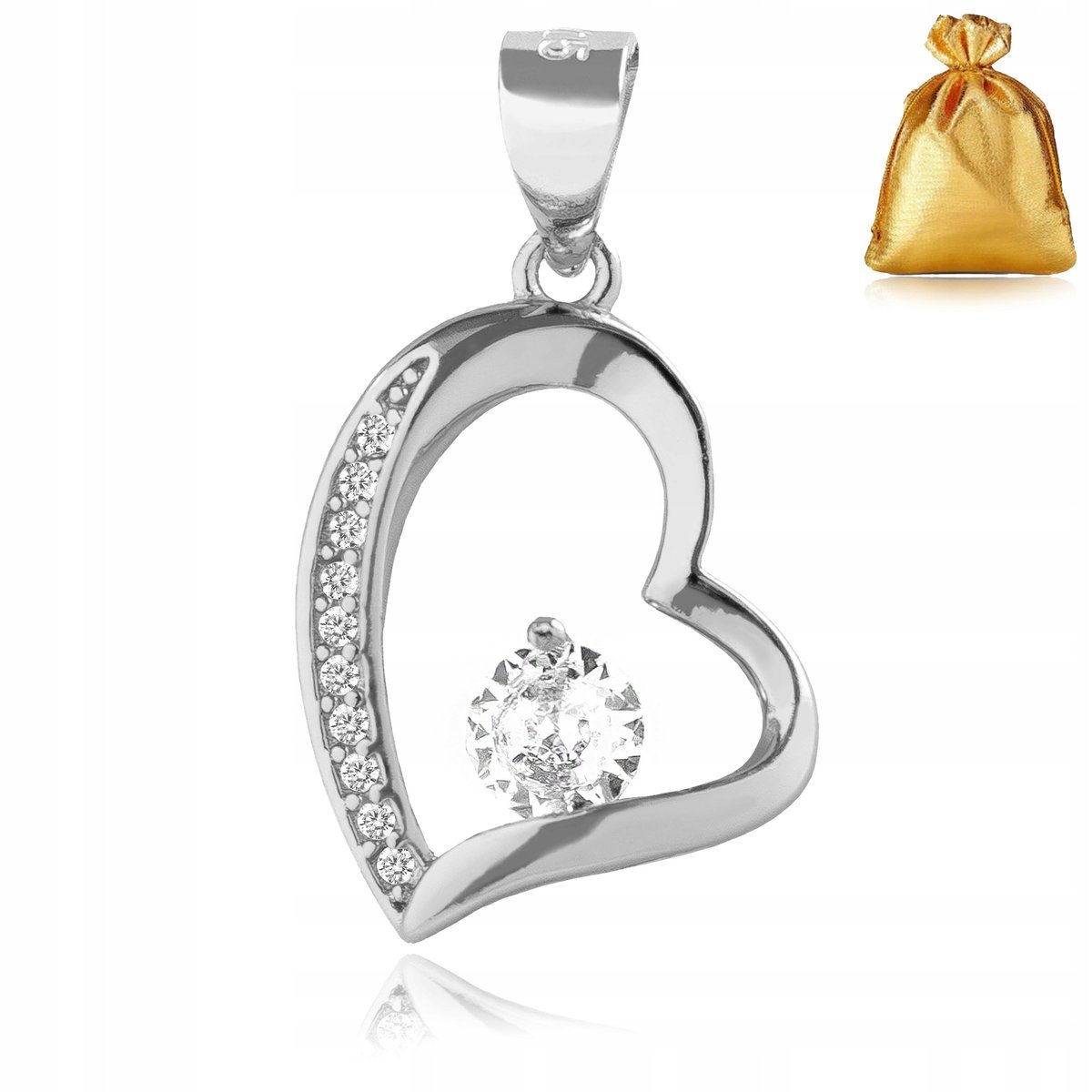 ZAWIESZKA NA ŁAŃCUSZEK SREBRO 925 WISIOREK SREBRNY SERCE CYRKONIE KRYSZTAŁ