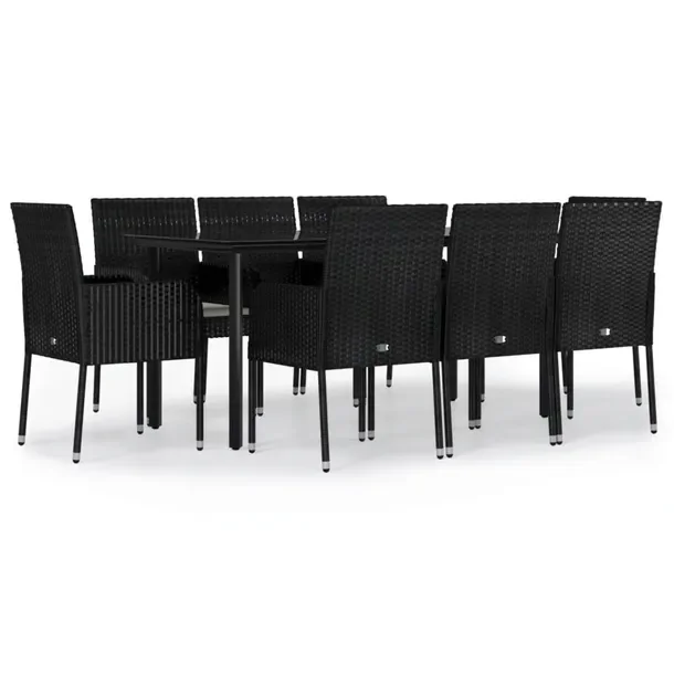 Zestaw mebli ogrodowych Rattan PE 8 krzeseł + stół 160x80 czarny