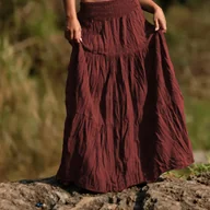 Spódnice - TEMU Długie spódnice dla kobiet z wysokim stanem i plisowanym wzorem - wielowarstwowe, z falbanką, jednokolorowe, idealne na wiosnę/leto/jesień, styl - miniaturka - grafika 1