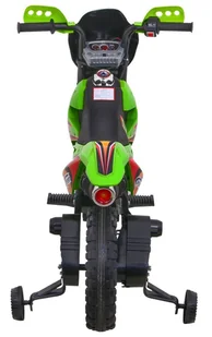 Motorek Cross dla dzieci Pojazd na akumulator Zielony + Pomocnicze kółka + Dźwięki LED - Tory, garaże, parkingi - miniaturka - grafika 6