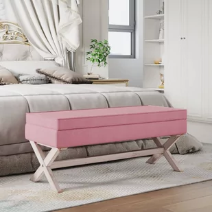 vidaXL Stołek ze schowkiem, różowy, 110x45x49 cm, aksamit - Ławki do przedpokoju - miniaturka - grafika 1
