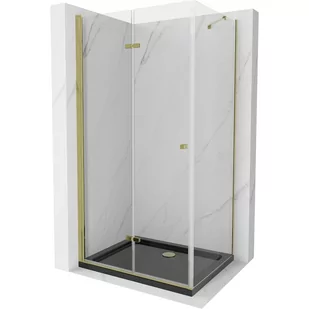 Mexen Lima kabina prysznicowa składana 80x100 cm, transparent, złota + brodzik Flat, czarny - Kabiny prysznicowe - miniaturka - grafika 1