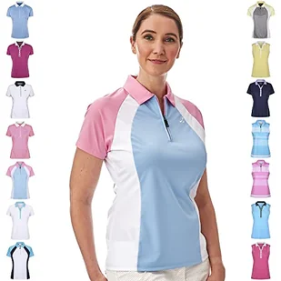 Under Par Under Par Damska koszulka polo Golf Pro wysokiej jakości oddychająca odprowadzająca 5 stylów 10 kolorów z rękawem i bez rękawów golfowa koszulka polo Style 1673 - Light Blue/White/Pale Pink 14 UPLTS1673_LBWPP_14 - Koszulki i topy damskie - miniaturka - grafika 1