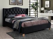 Łóżka - Signal Tapicerowane łóżko ASPEN VELVET 160x200 w czarnym kolorze tap. bluvel 19, na drewnianych nogach - miniaturka - grafika 1