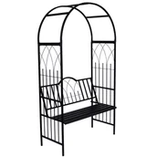 Pozostałe ozdoby ogrodowe - Pergola ogrodowa z ławką metalowa 114x52x216 cm czarna DLH - miniaturka - grafika 1