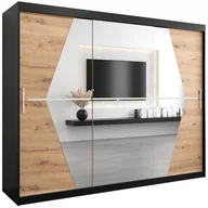 Szafy - Szafa przesuwna trzydrzwiowa garderoba z lustrem i półkami Boliwia 250 artisan sonoma czarna biała - miniaturka - grafika 1