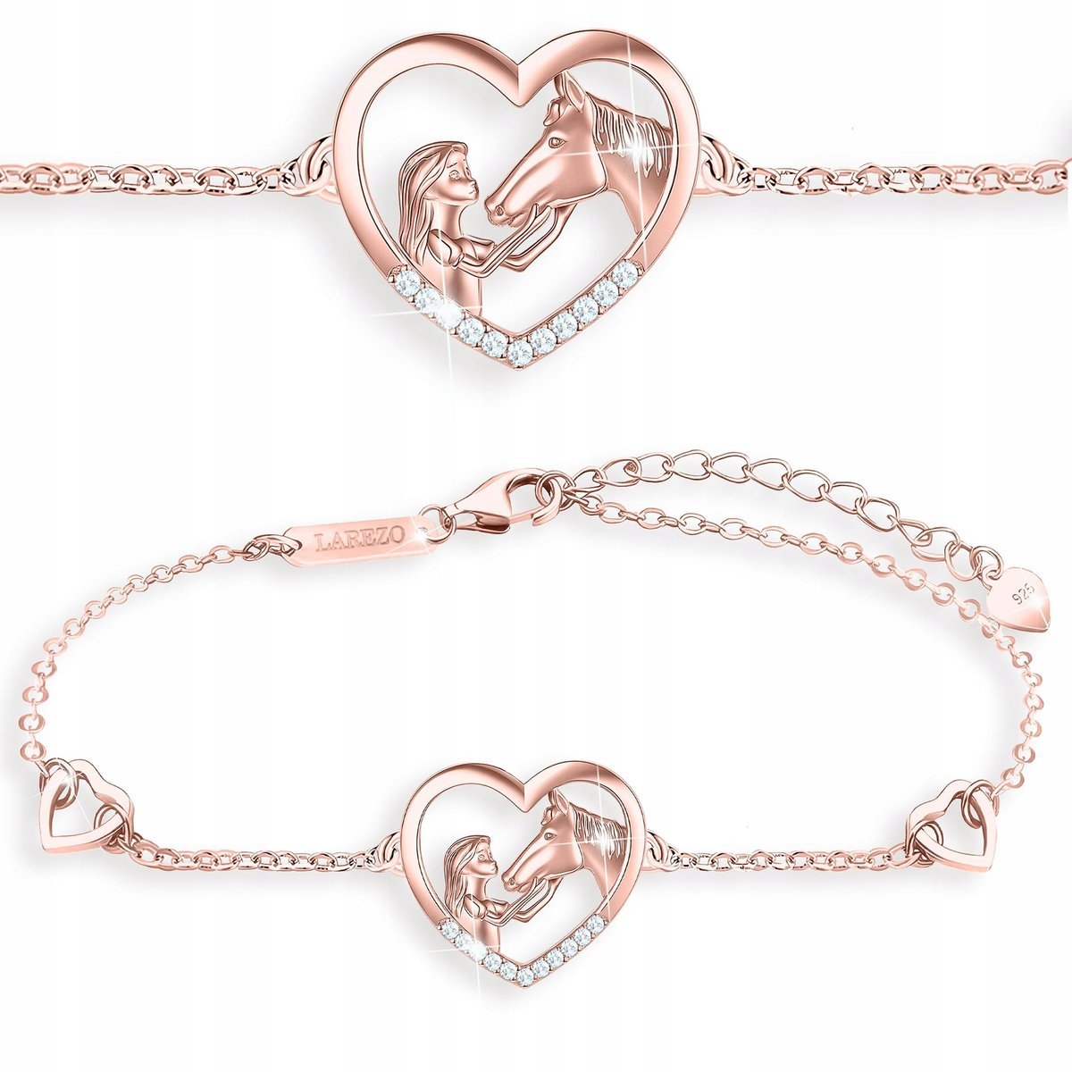 Bransoletka Pozłacana Serce Dziewczynka z Koniem z Cyrkoniami SREBRO 925