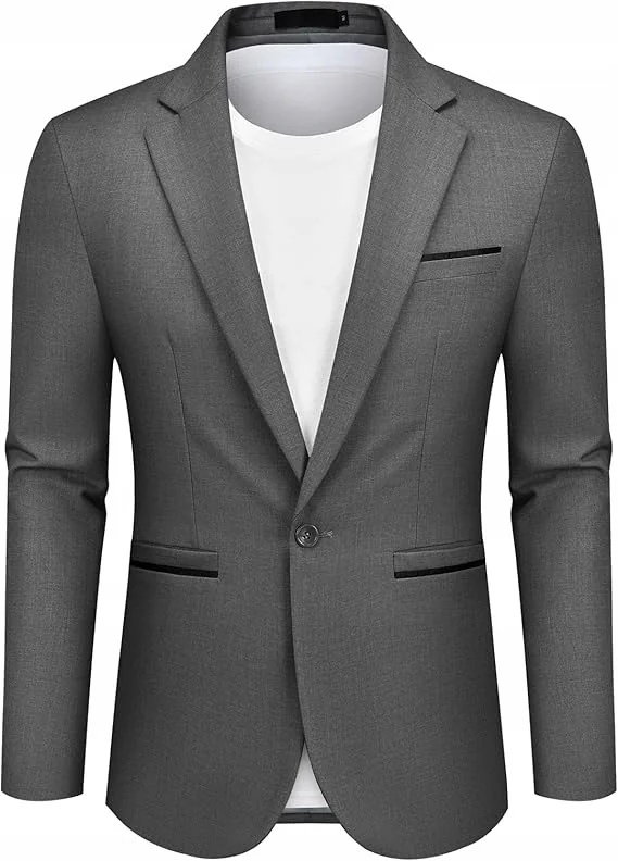MĘSKA MARYNARKA SZARA Casual Slim Fit 1 Guzik Ciemnoszara XL Elegancka