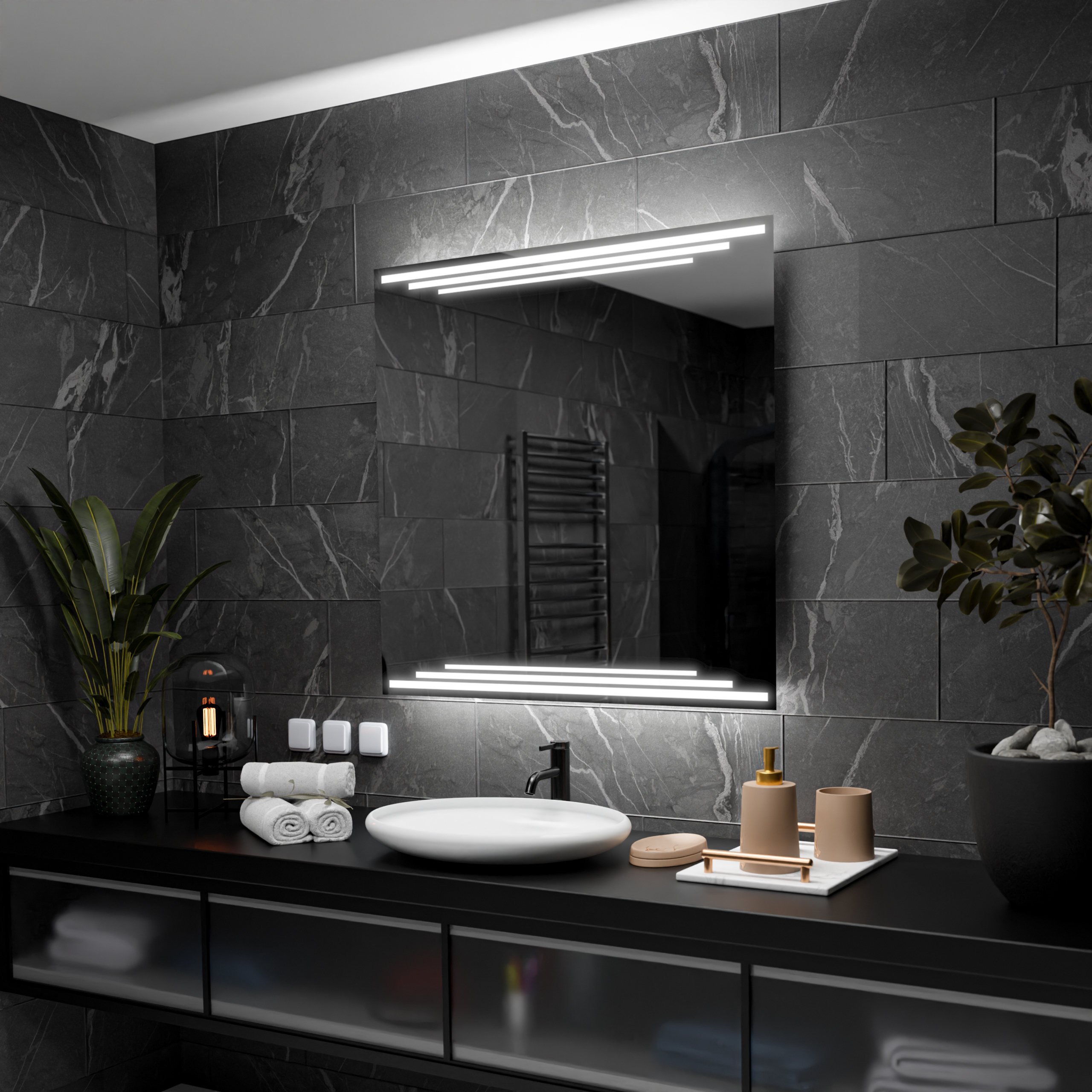Prostokątne lustro łazienkowe z podświetleniem LED - Birma - 90x90cm