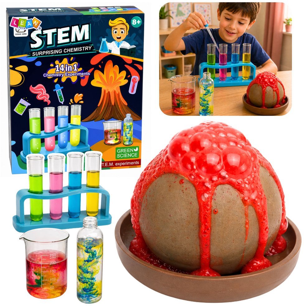 LeanToys Zestaw Edukacyjny Doświadczalny Mały Chemik 14w1 Eksperymenty Wulkan